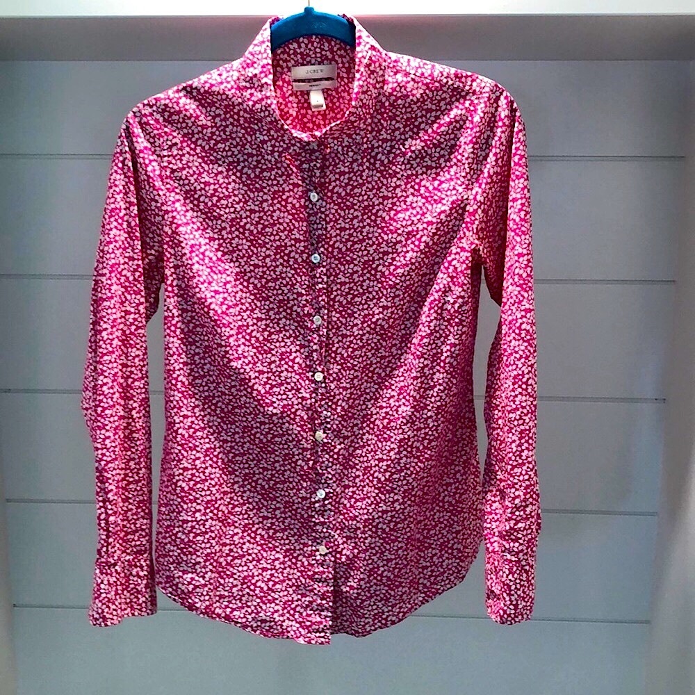 J Crew pink floral cotton shirt